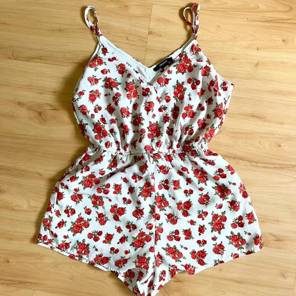 Forever 21 Red Floral Summer Romper Boho Women's S